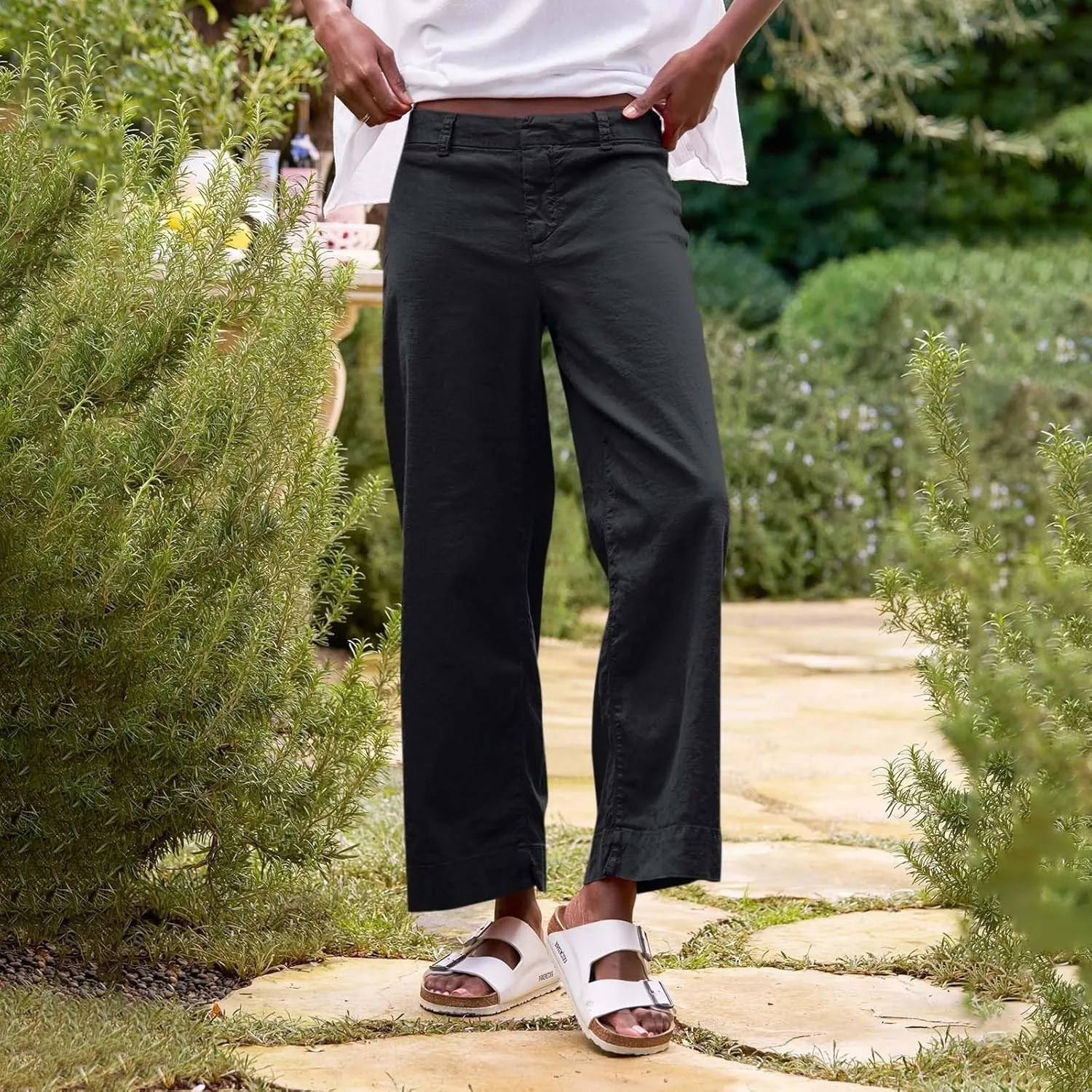 Women Causal Pants Wide Leg high Waist Trousers Daily Solid Color Pocket Straight Leggings Pants Casual Jeans