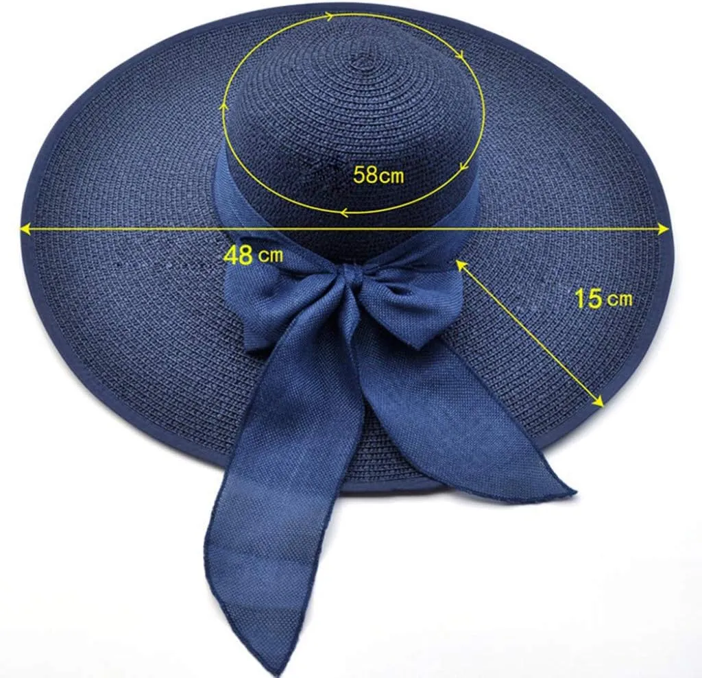 Women Fashion Sun Straw Hat Wide Brim Roll Up Lounce Beach Bowknot Floppy UV Protection Beach Travel Camping Foldable