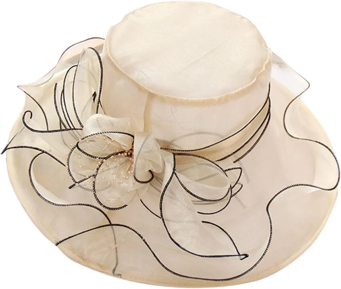 Women Organza-Kentucky Sun Hat Bridal Bow Flower Church-Derby Fascinators Bowler-Hat Wide Brim Wedding Party Cocktail