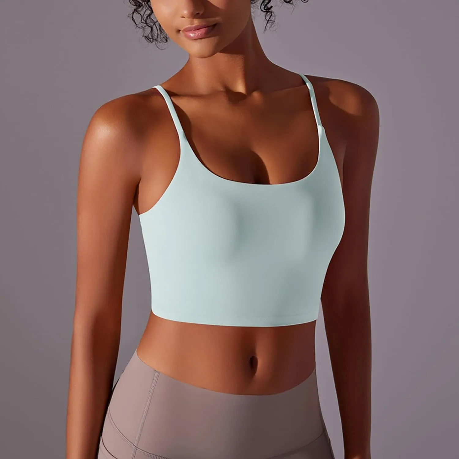 Women Sports Crop Camisole Tops, Fashion Yoga Workout Bralette Sleeveless Spaghetti Strap Light Support Slim Fit Shirts