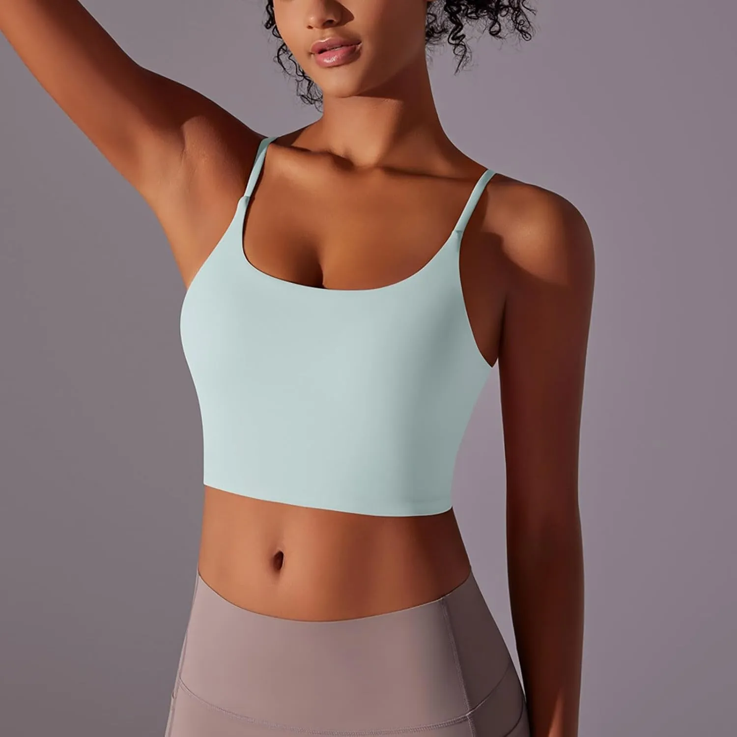 Women Sports Crop Camisole Tops, Fashion Yoga Workout Bralette Sleeveless Spaghetti Strap Light Support Slim Fit Shirts
