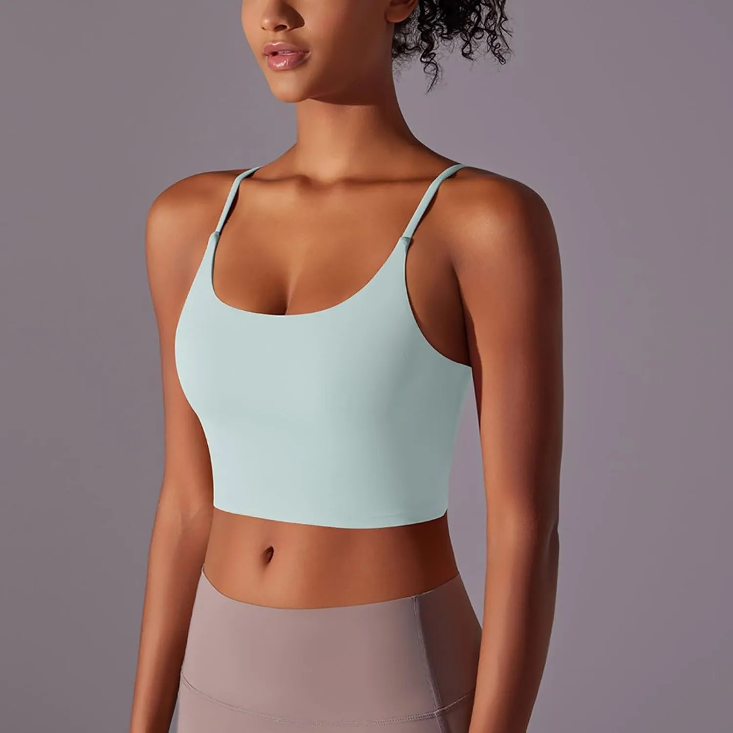 Women Sports Crop Camisole Tops, Fashion Yoga Workout Bralette Sleeveless Spaghetti Strap Light Support Slim Fit Shirts
