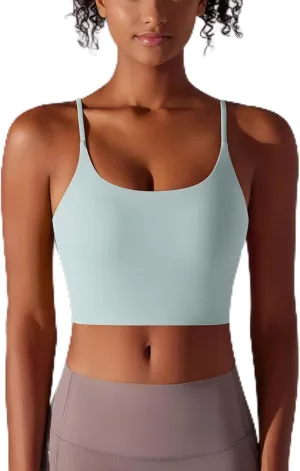 Women Sports Crop Camisole Tops, Fashion Yoga Workout Bralette Sleeveless Spaghetti Strap Light Support Slim Fit Shirts