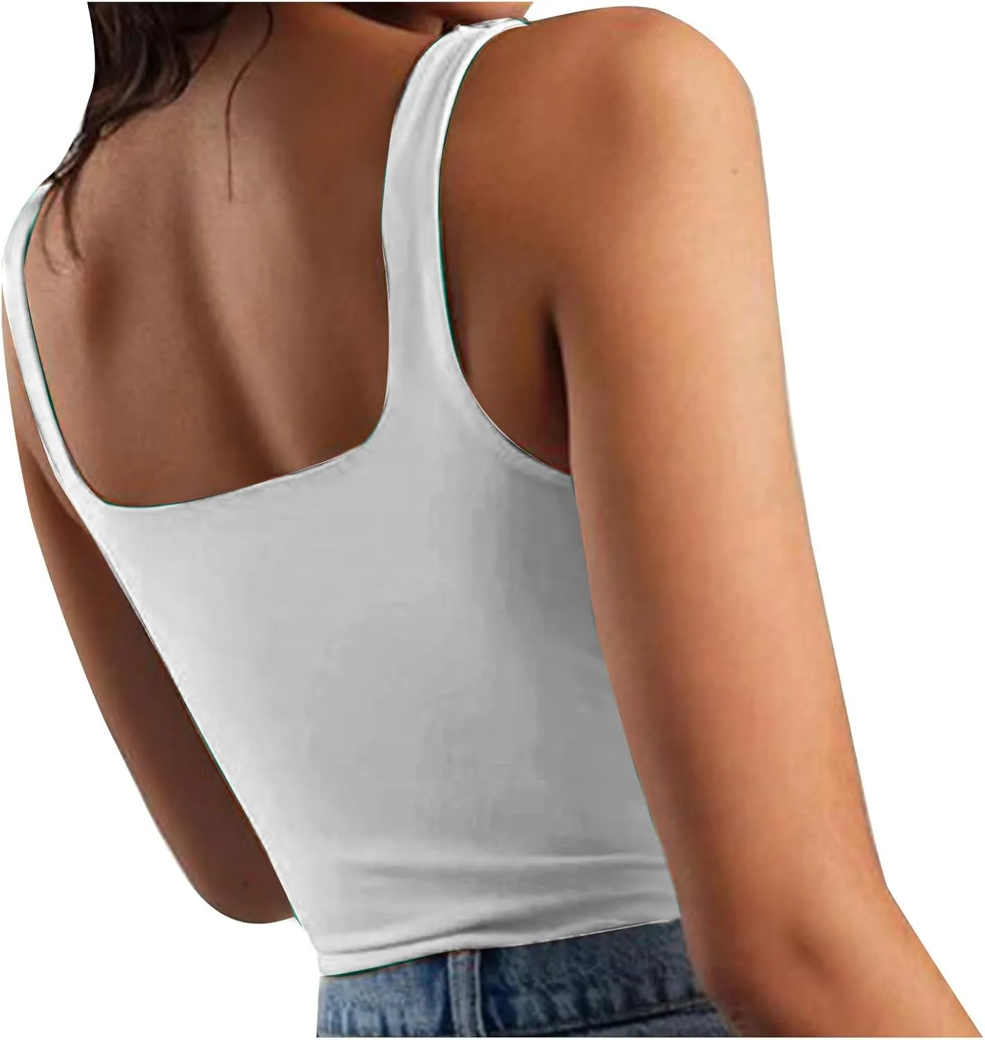 Women Square Neck Crop Tank Tops Basic Slim Fit Shirts Sleeveless Wide Strappy Workout Yoga Y2K Going Out Outfits