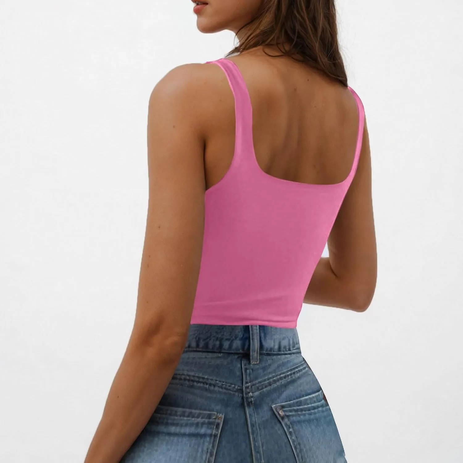 Women Square Neck Crop Tank Tops Basic Slim Fit Shirts Sleeveless Wide Strappy Workout Yoga Y2K Going Out Outfits