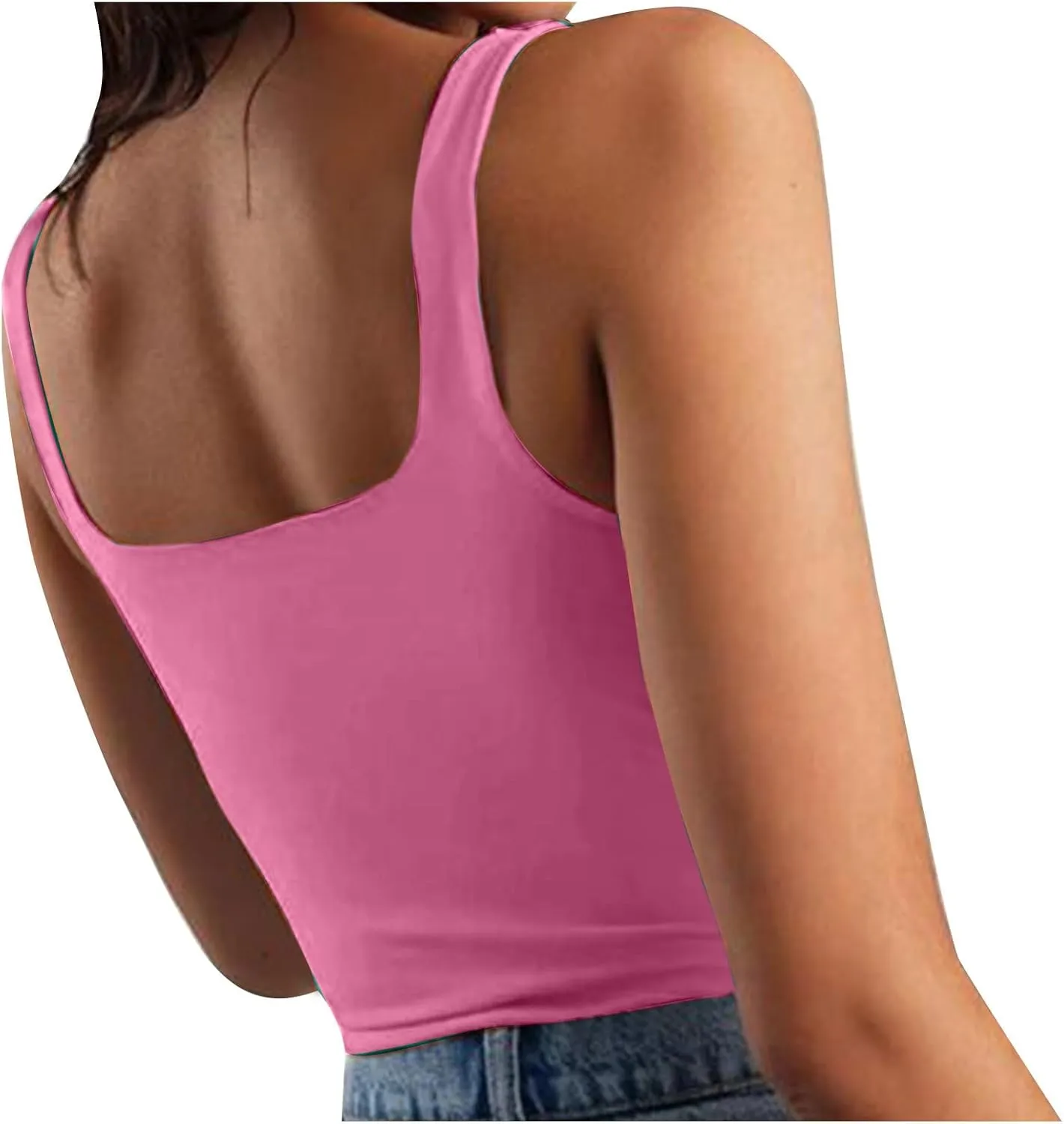 Women Square Neck Crop Tank Tops Basic Slim Fit Shirts Sleeveless Wide Strappy Workout Yoga Y2K Going Out Outfits