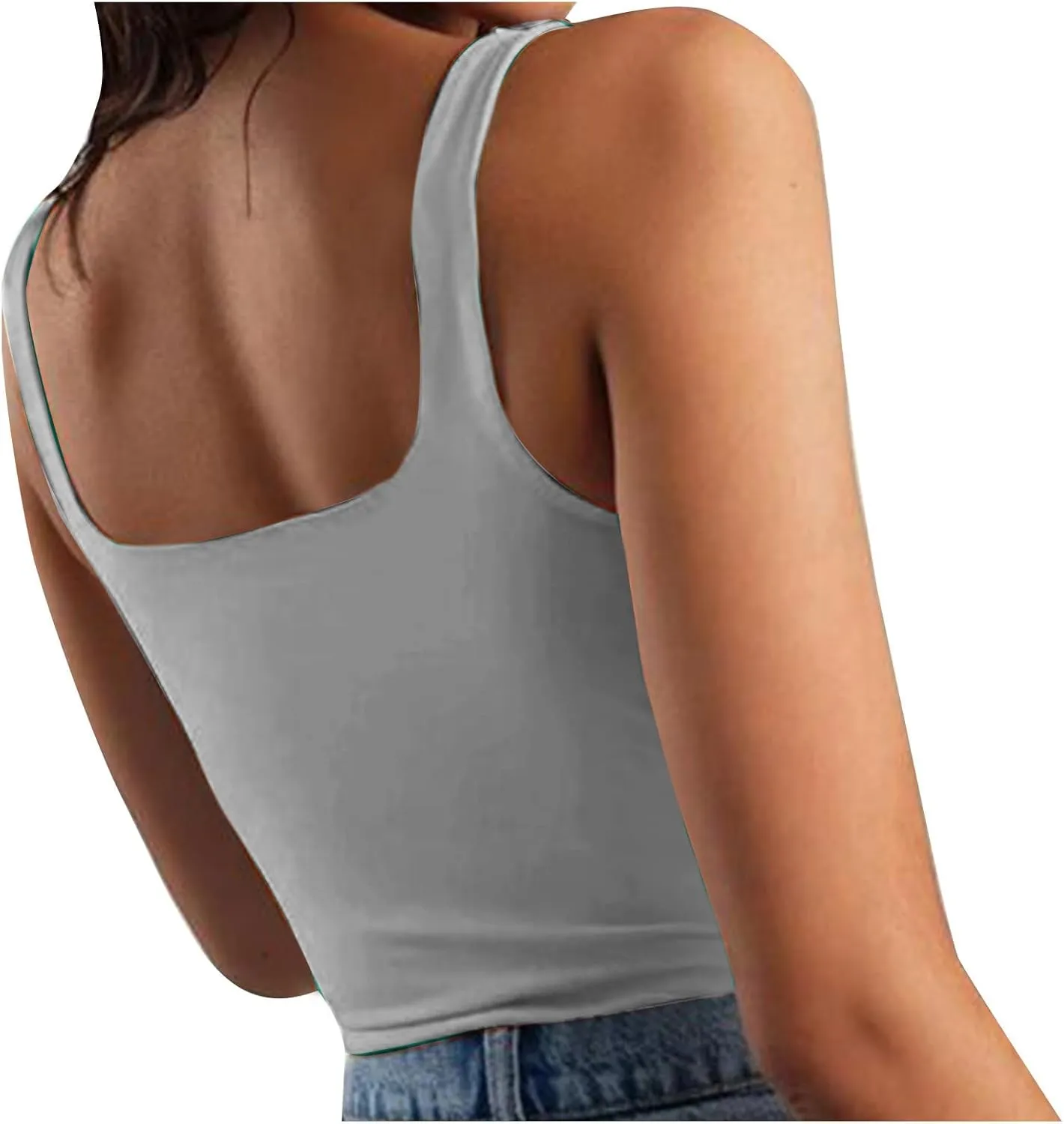 Women Square Neck Crop Tank Tops Basic Slim Fit Shirts Sleeveless Wide Strappy Workout Yoga Y2K Going Out Outfits
