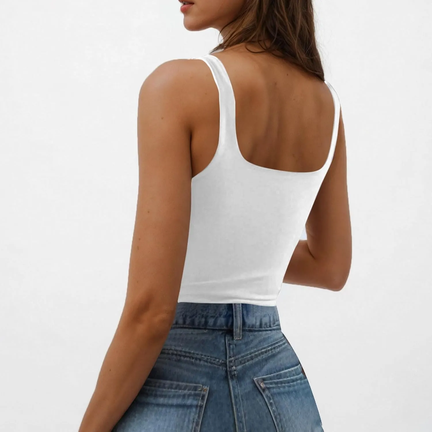 Women Square Neck Crop Tank Tops Basic Slim Fit Shirts Sleeveless Wide Strappy Workout Yoga Y2K Going Out Outfits