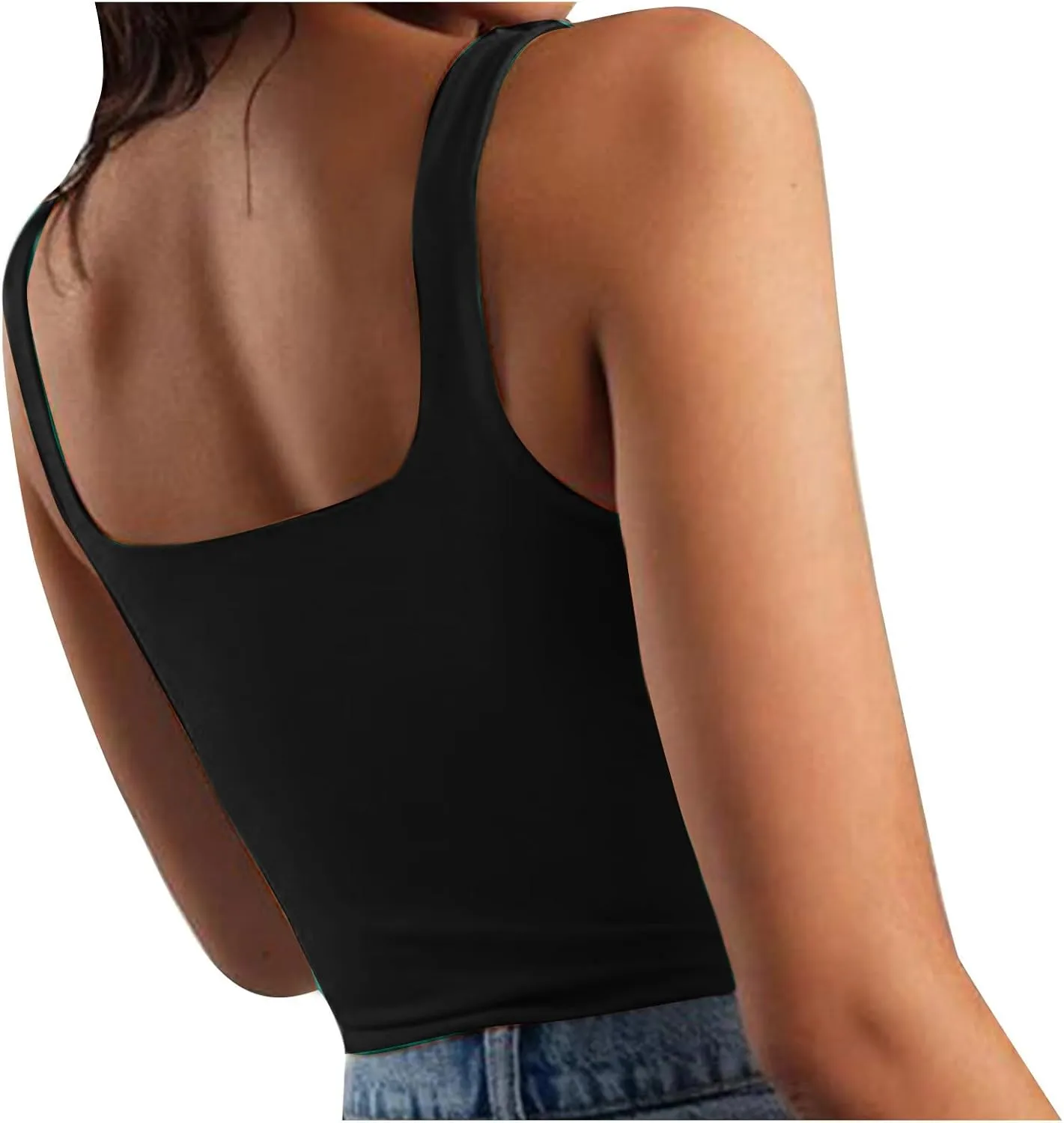 Women Square Neck Crop Tank Tops Basic Slim Fit Shirts Sleeveless Wide Strappy Workout Yoga Y2K Going Out Outfits