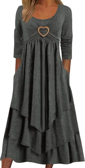 Women Summer Short Sleeve Midi Dress with Pockets Casual Aline Flowy Tshirt Dress Floral Vocation Beach Sundress