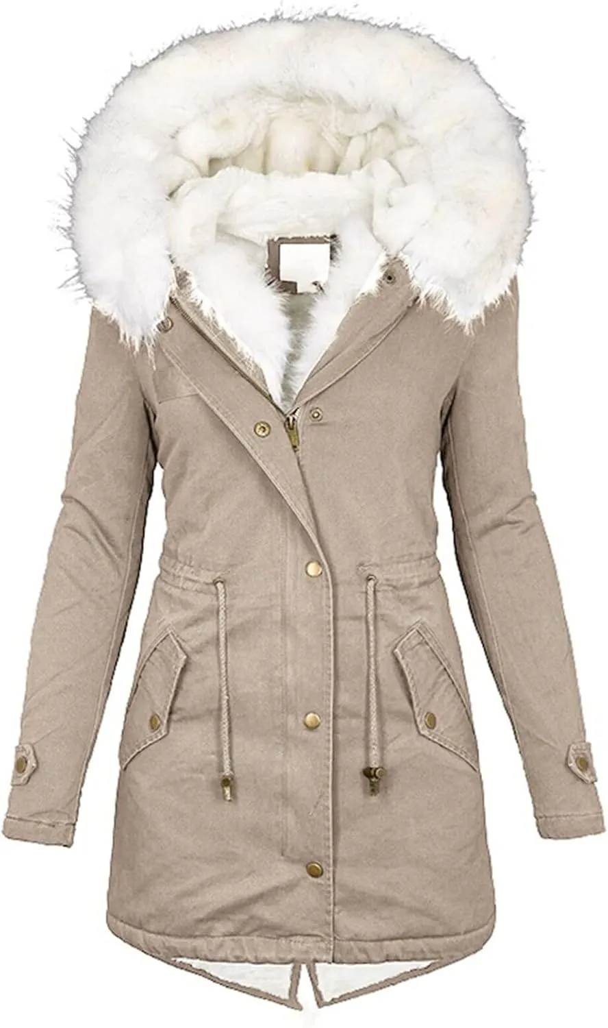Women Winter Warm Coats Thicken Hooded Sherpa Lined Parka Military Safari Anorak Jackets Outdoor Faux Fur Down Puffer Jacket