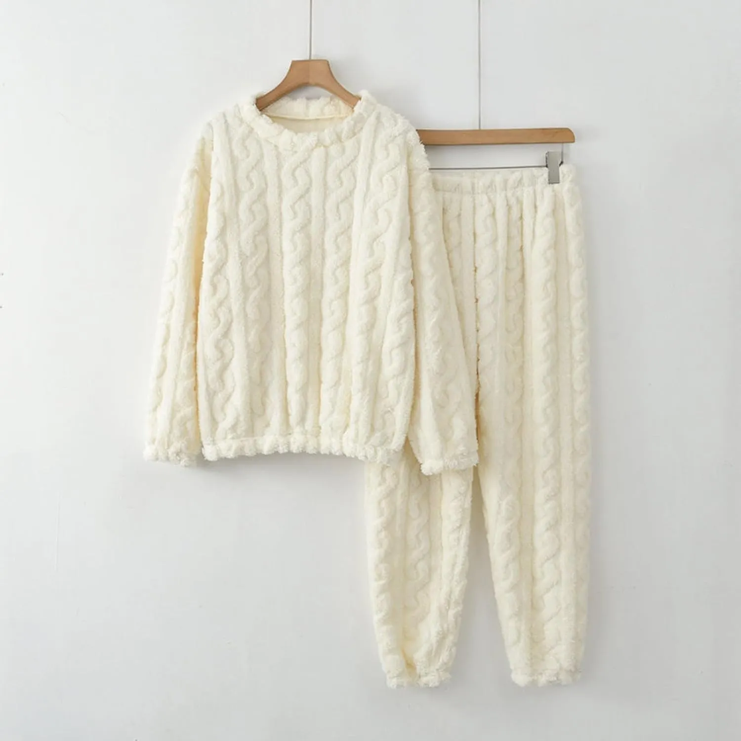 Women's 2 Piece Lounge Set Fluffy Pajamas Set Comfy Soft Loungewear Sleepwear Warm Cozy Tops and Pajama Pants Pj Sets