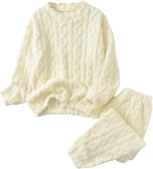 Women's 2 Piece Lounge Set Fluffy Pajamas Set Comfy Soft Loungewear Sleepwear Warm Cozy Tops and Pajama Pants Pj Sets