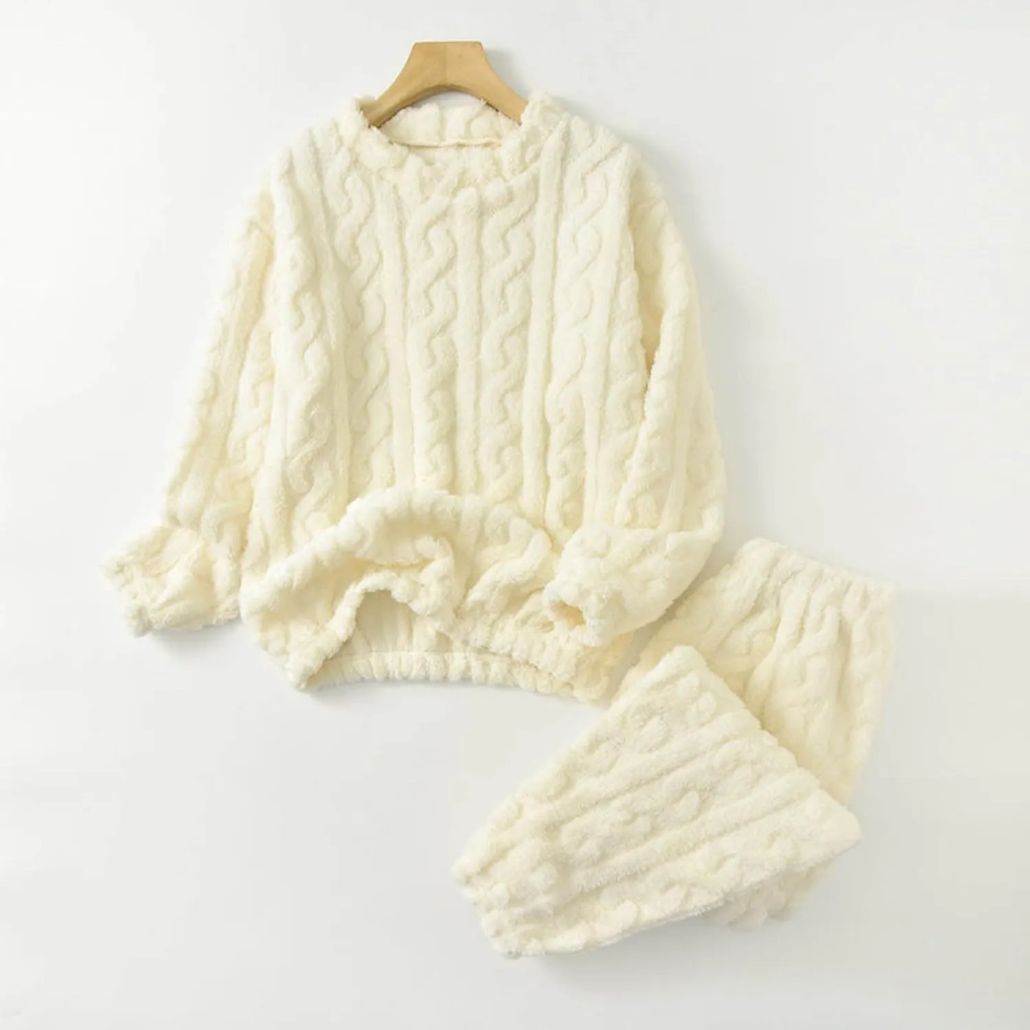 Women's 2 Piece Lounge Set Fluffy Pajamas Set Comfy Soft Loungewear Sleepwear Warm Cozy Tops and Pajama Pants Pj Sets