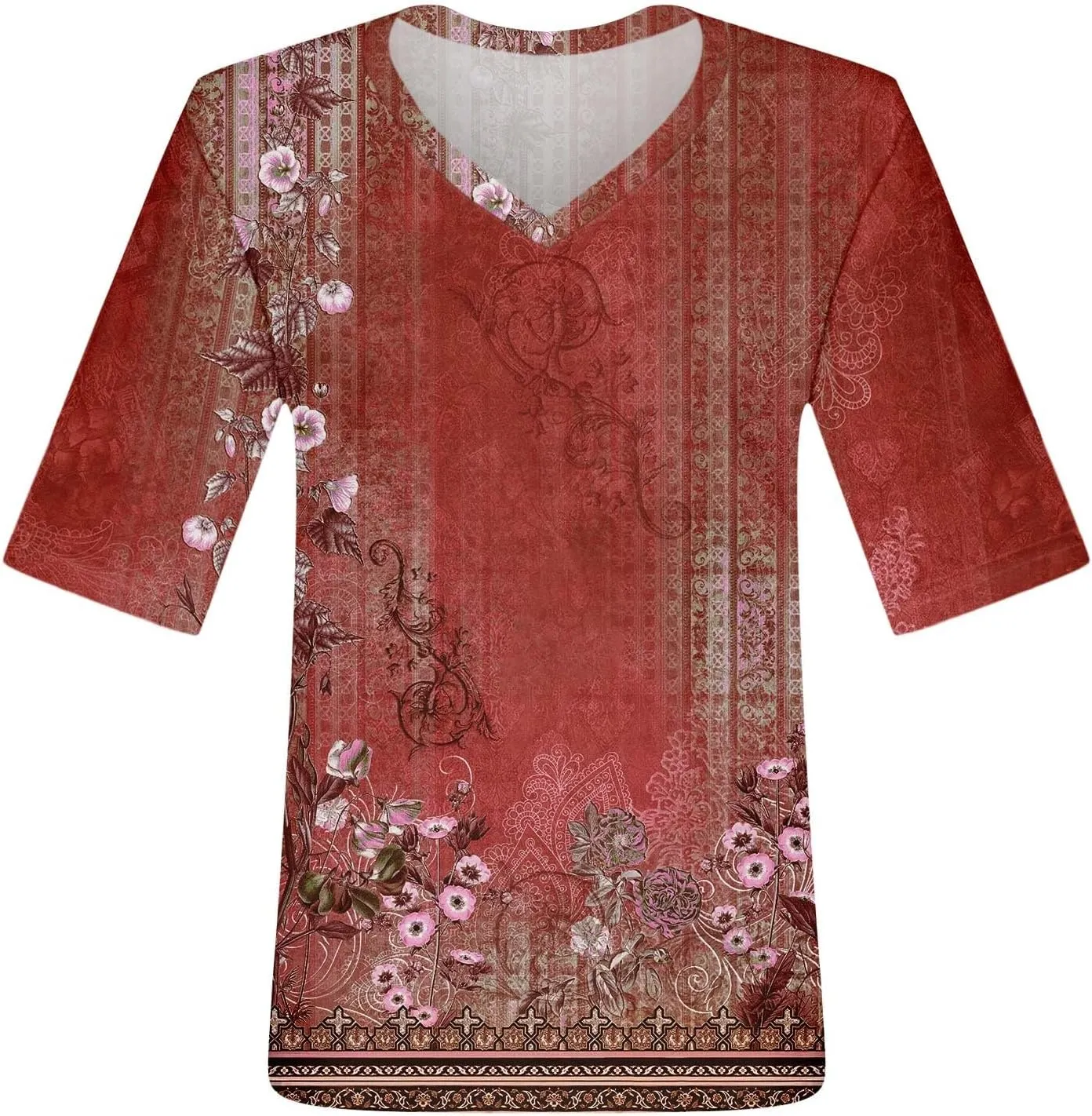 Womens 2024 Summer Half Sleeve Tops Casual V Neck Summer Shirts Loose Fit Elbow Length Sleeve Blouses