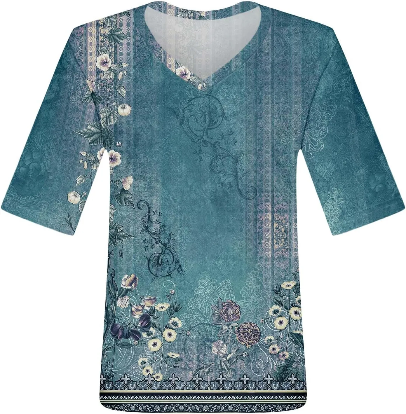 Womens 2024 Summer Half Sleeve Tops Casual V Neck Summer Shirts Loose Fit Elbow Length Sleeve Blouses