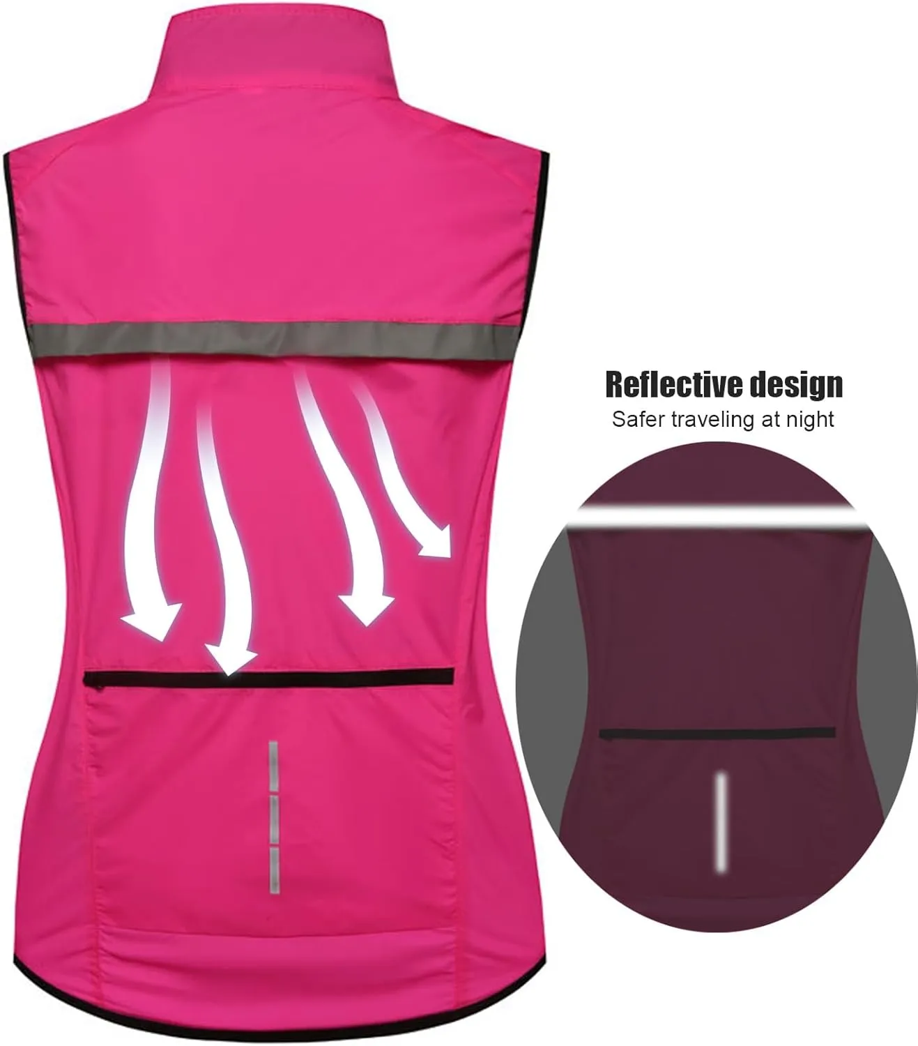 Womens Breathable Running Jacket, Sleeveless Windbreakers High Reflective Running Vest