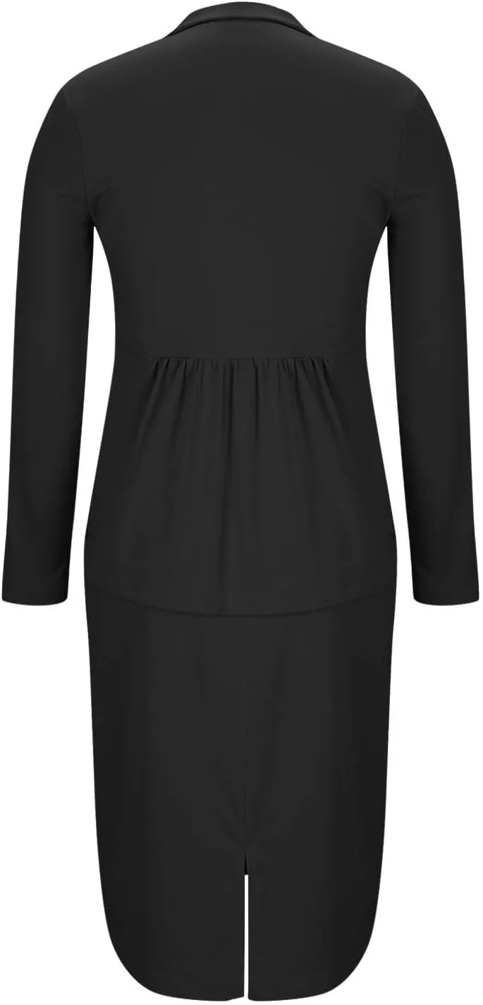 Women's Business Suit 2 Piece Long Sleeve Plus Size Skirt Suit Set Lady Blazer Office Work Slim Fit Jacket Outfit