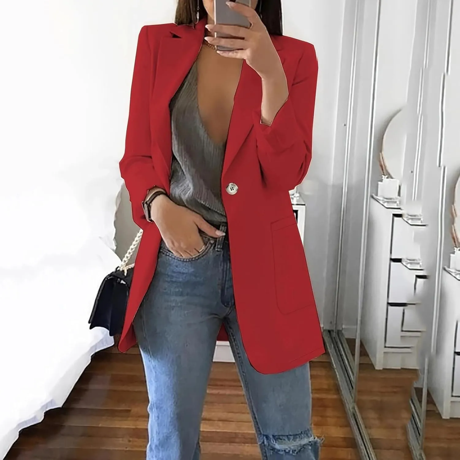 Womens Casual Blazers 2024 Winter Open Front Long Sleeve Work Office Suit Jackets Blazer