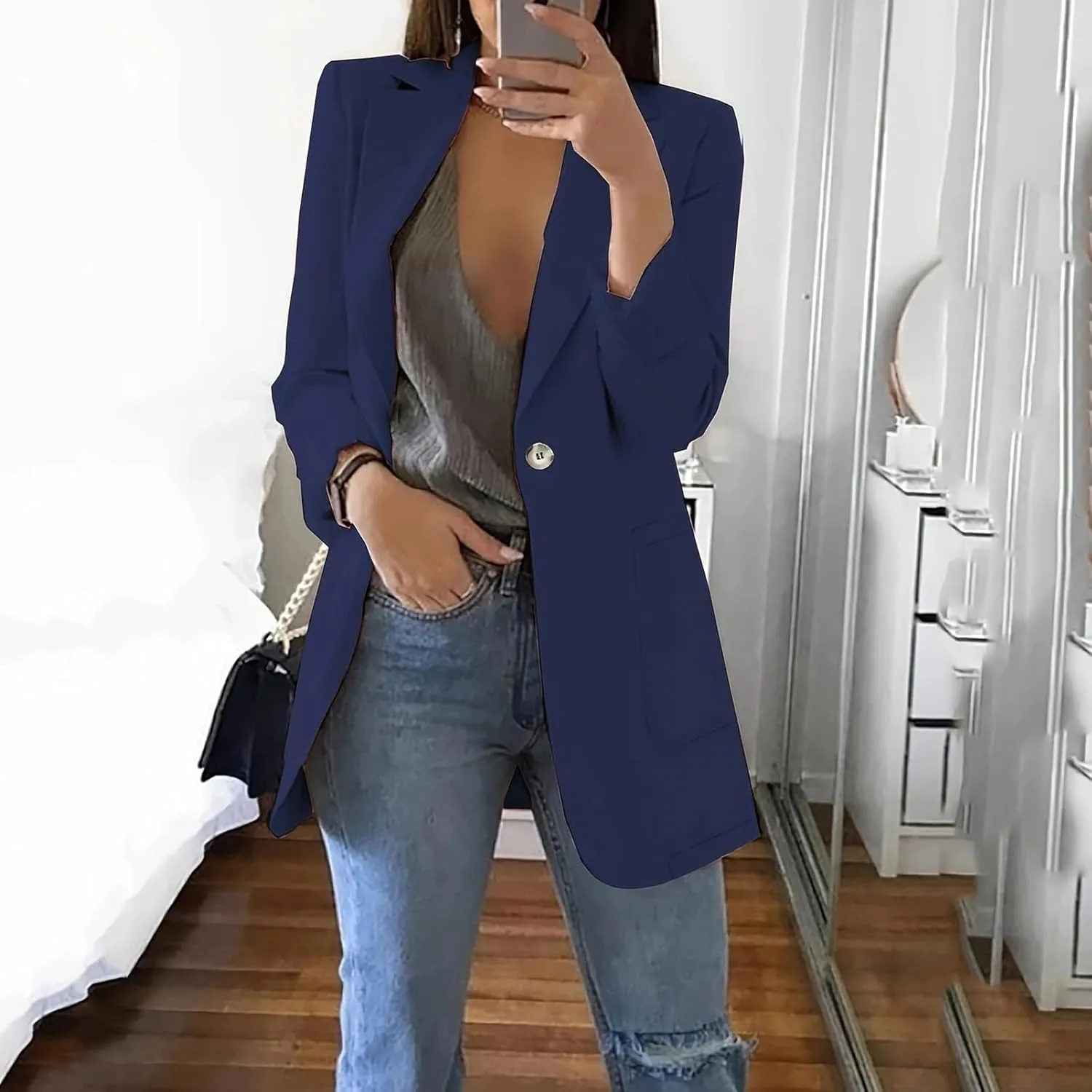 Womens Casual Blazers 2024 Winter Open Front Long Sleeve Work Office Suit Jackets Blazer