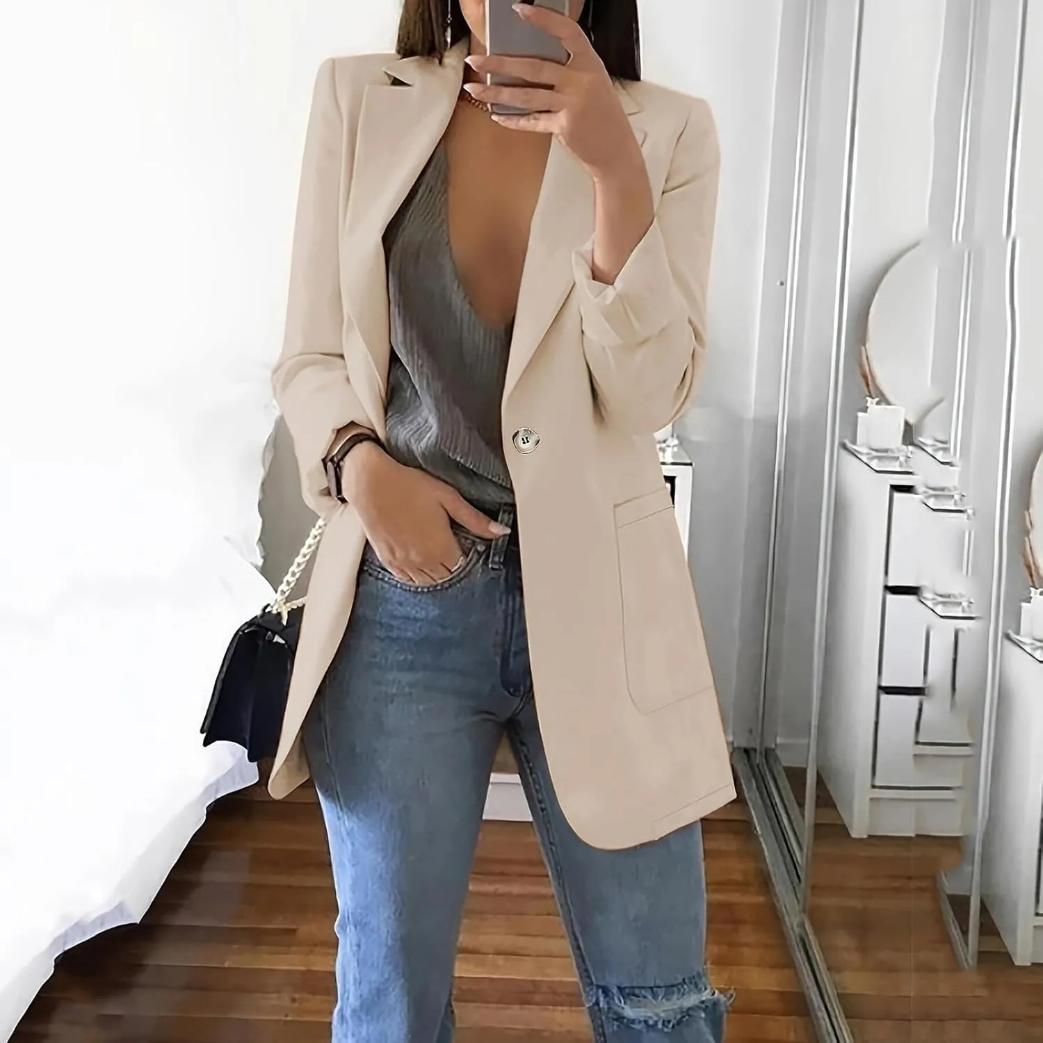 Womens Casual Blazers 2024 Winter Open Front Long Sleeve Work Office Suit Jackets Blazer