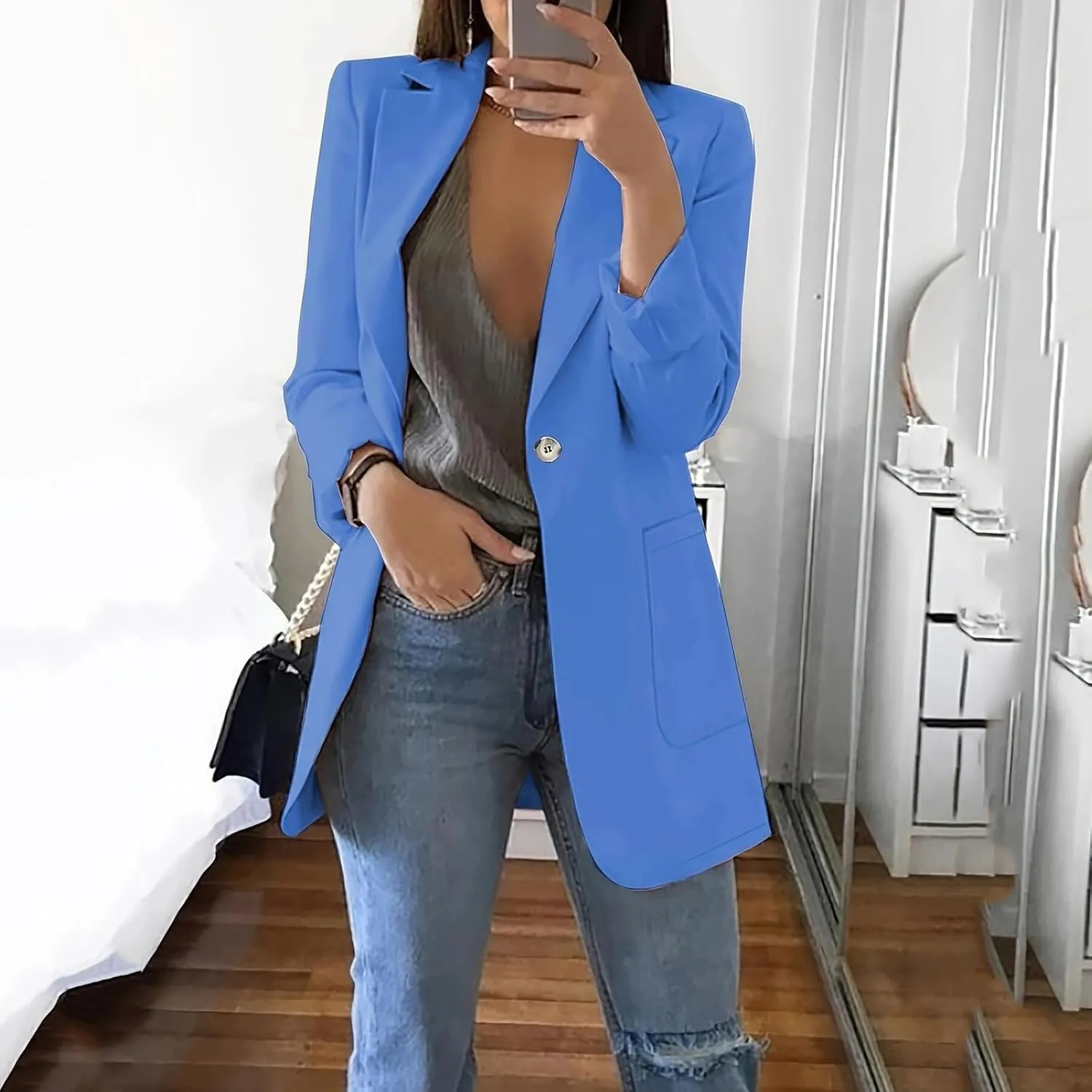 Womens Casual Blazers 2024 Winter Open Front Long Sleeve Work Office Suit Jackets Blazer