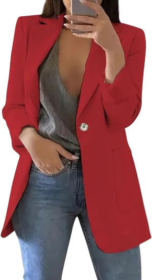 Womens Casual Blazers 2024 Winter Open Front Long Sleeve Work Office Suit Jackets Blazer
