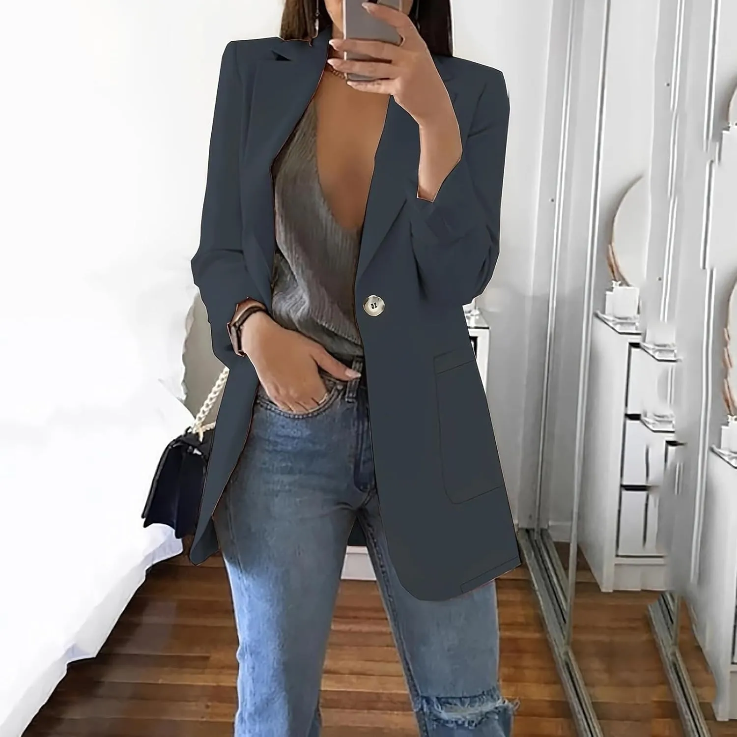 Womens Casual Blazers 2024 Winter Open Front Long Sleeve Work Office Suit Jackets Blazer