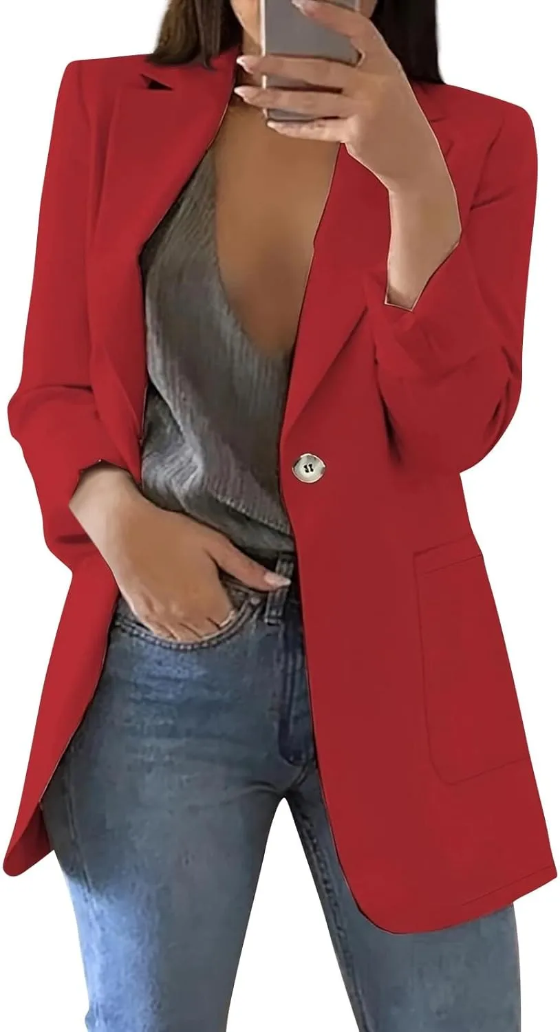 Womens Casual Blazers 2024 Winter Open Front Long Sleeve Work Office Suit Jackets Blazer