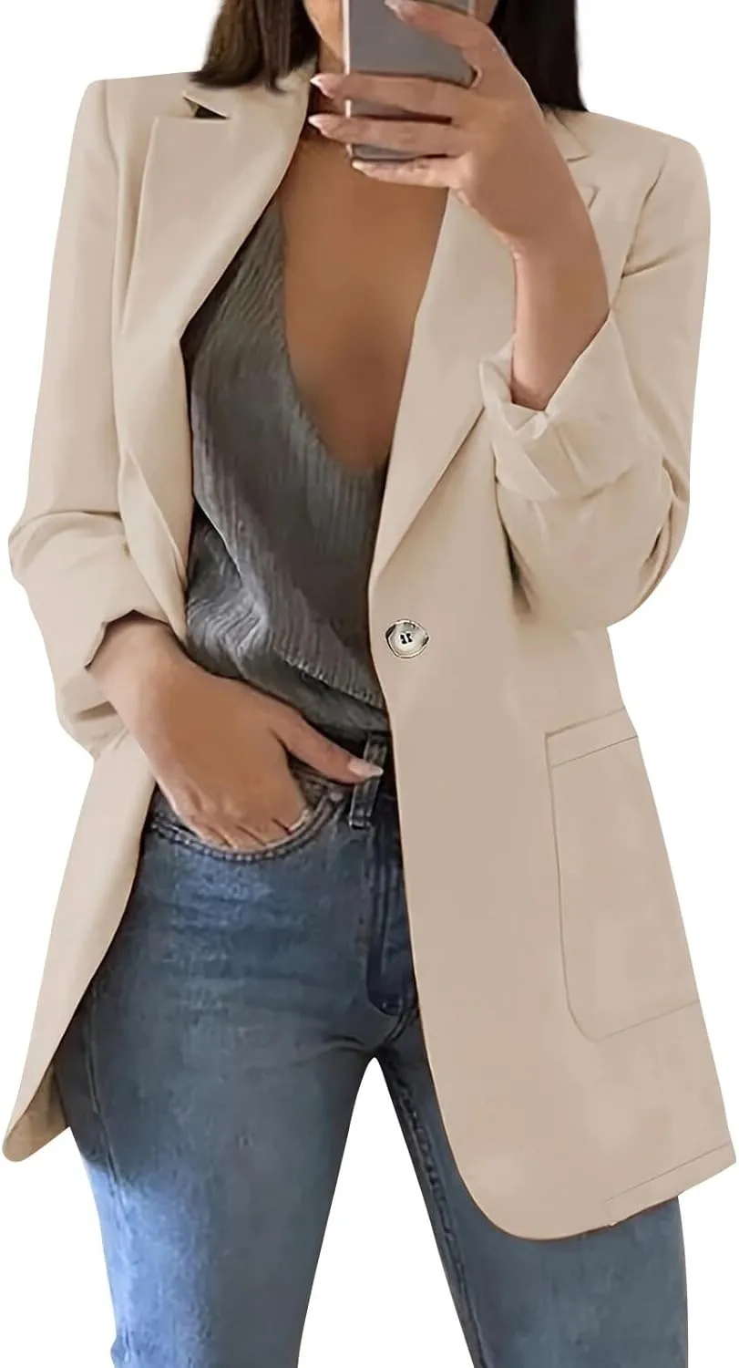 Womens Casual Blazers 2024 Winter Open Front Long Sleeve Work Office Suit Jackets Blazer