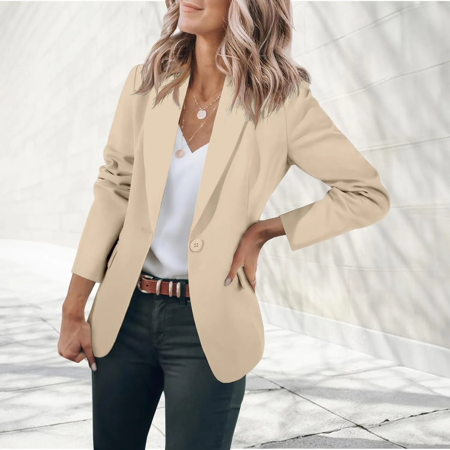 Womens Casual Blazers Open Front Long Sleeve Notch Lapel Blazers Work Blazer Jackets Business Outfits