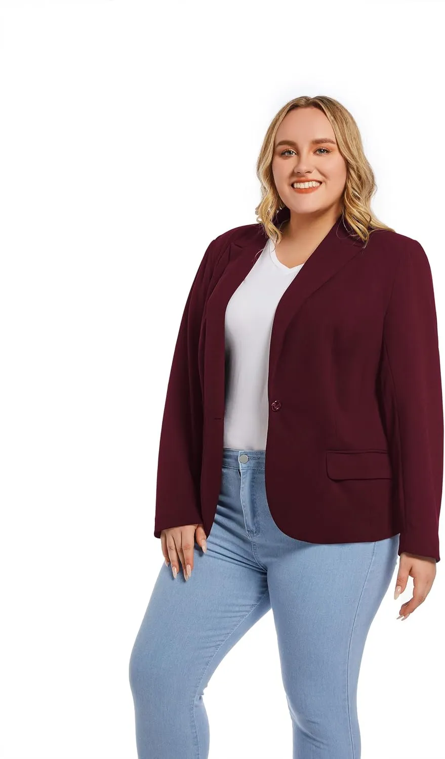Womens Casual Blazers Plus Size Open Front Long Sleeve Work Office Jackets with Pockets