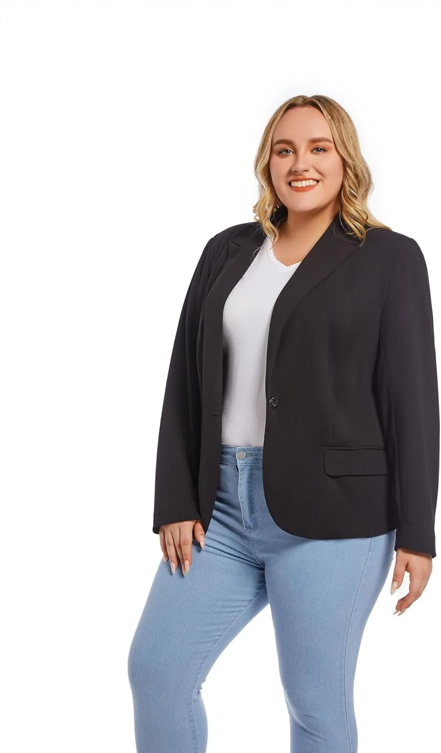Womens Casual Blazers Plus Size Open Front Long Sleeve Work Office Jackets with Pockets