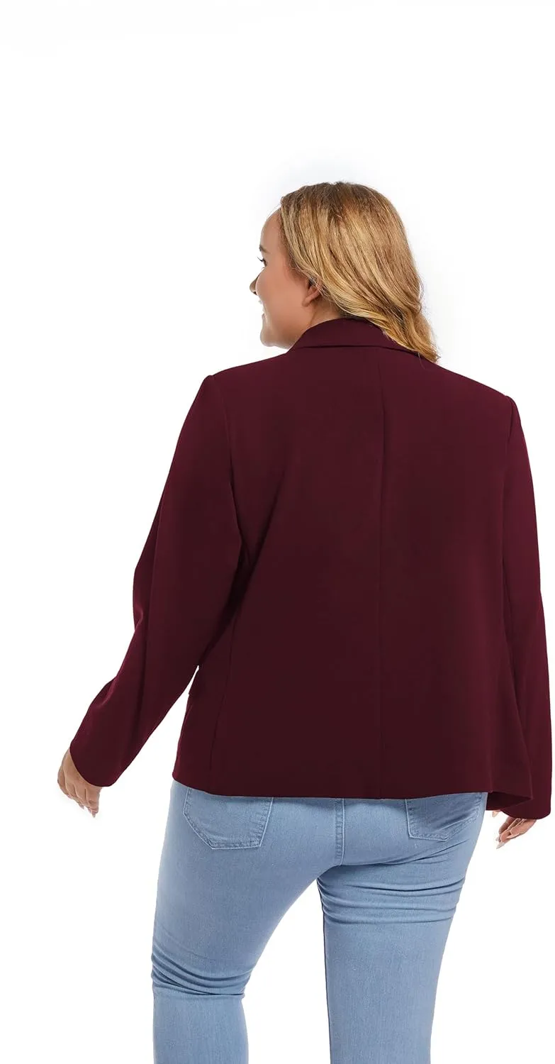 Womens Casual Blazers Plus Size Open Front Long Sleeve Work Office Jackets with Pockets