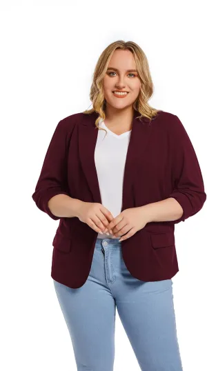 Womens Casual Blazers Plus Size Open Front Long Sleeve Work Office Jackets with Pockets