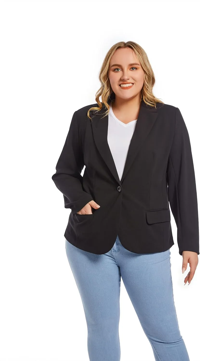 Womens Casual Blazers Plus Size Open Front Long Sleeve Work Office Jackets with Pockets