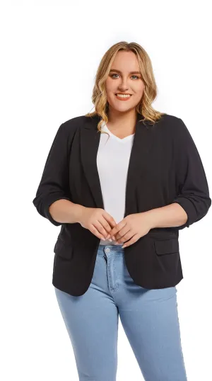 Womens Casual Blazers Plus Size Open Front Long Sleeve Work Office Jackets with Pockets