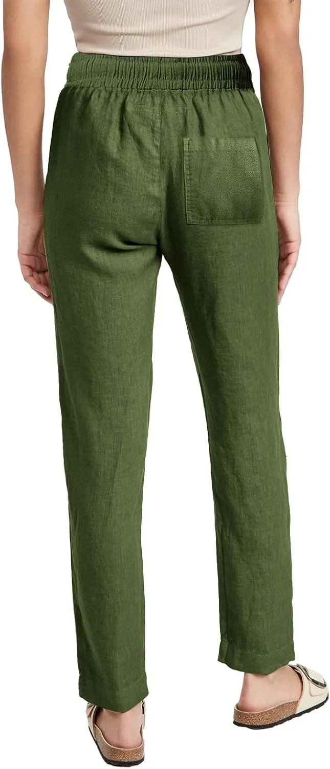 Womens Casual Cotton Linen Pants Drawstring Loose Summer Trousers Straight Leg Comfy Lounge Long Trousers with Pocket