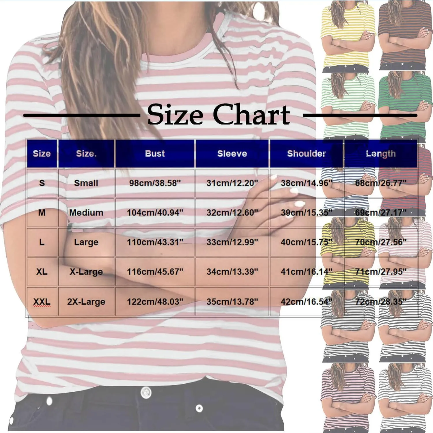 Women's Casual Short Sleeve Shirts Stripe Crew Neck Tees 2025 Summer Loose Tshirt Ladies Plus Size Blouse