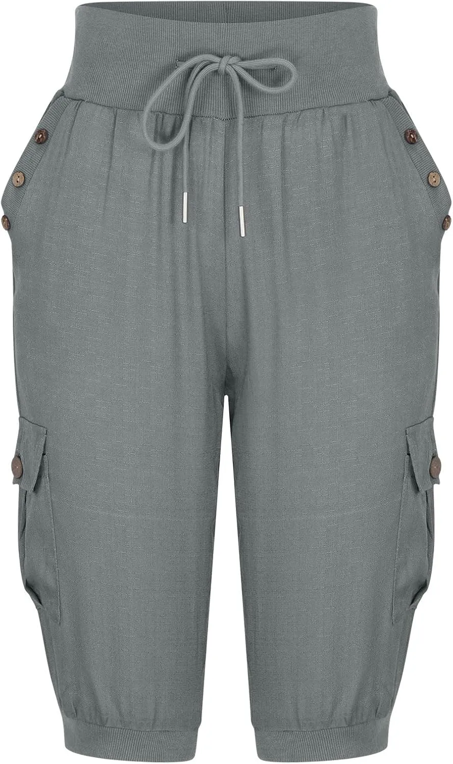 Womens Cotton Linen Cargo Capris Pants Plus Size Loose Fit Hiking Pants Casual Lightweight Jogger Shorts with Pocket