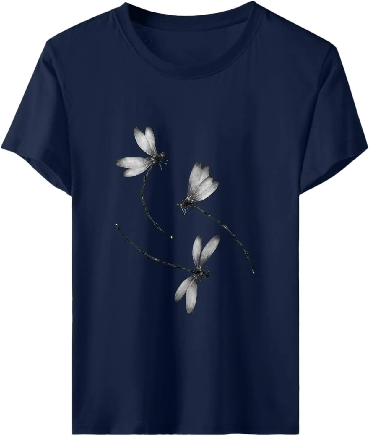 Womens Dragonfly Graphic Tees Crewneck Short Sleeve Casual Tops Cute Summer T-Shirt
