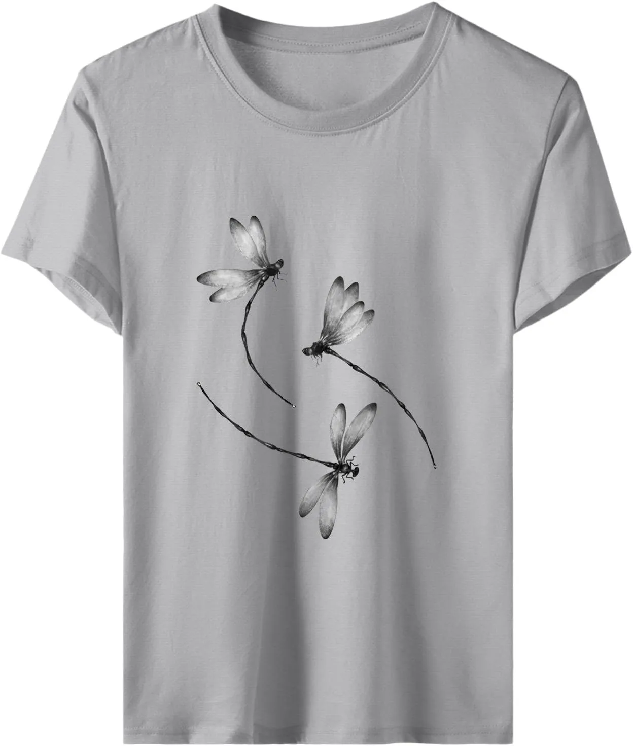 Womens Dragonfly Graphic Tees Crewneck Short Sleeve Casual Tops Cute Summer T-Shirt