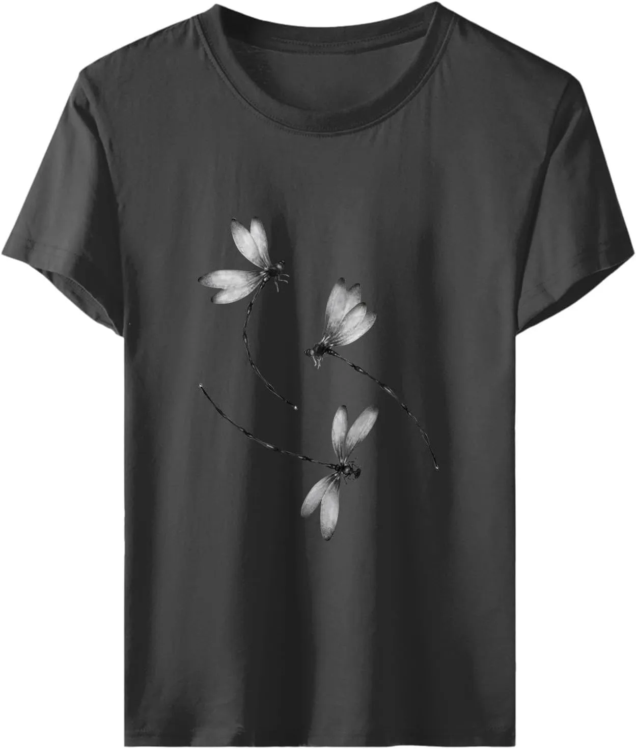 Womens Dragonfly Graphic Tees Crewneck Short Sleeve Casual Tops Cute Summer T-Shirt