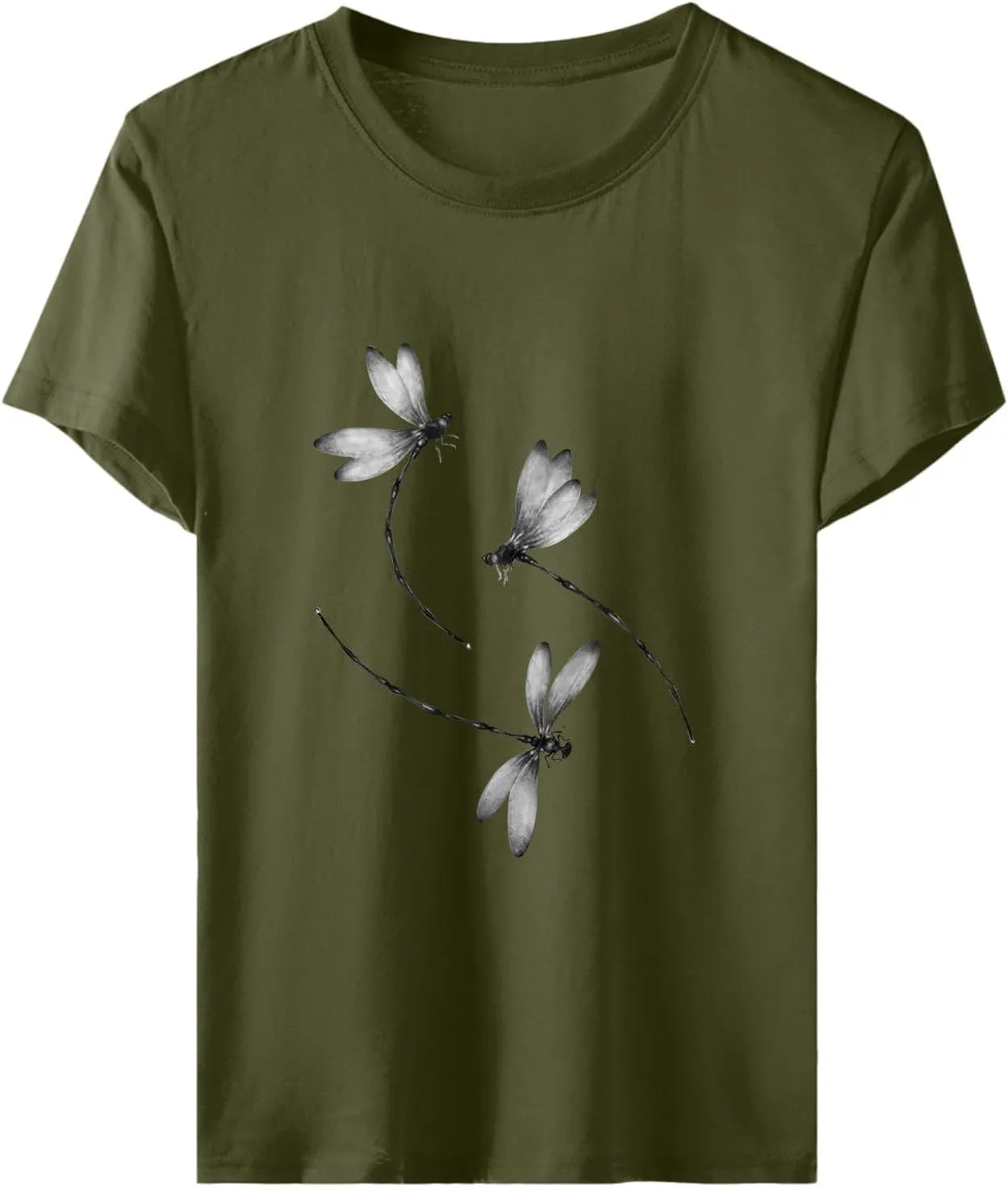 Womens Dragonfly Graphic Tees Crewneck Short Sleeve Casual Tops Cute Summer T-Shirt