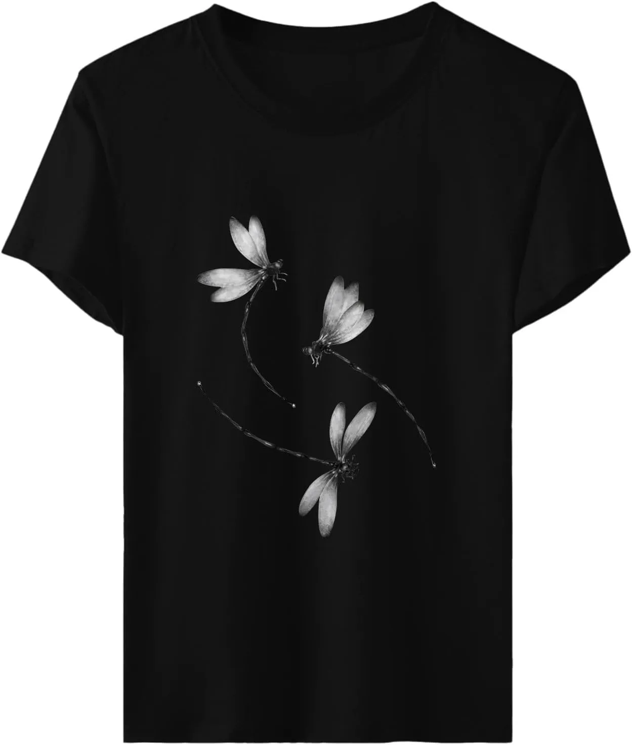 Womens Dragonfly Graphic Tees Crewneck Short Sleeve Casual Tops Cute Summer T-Shirt