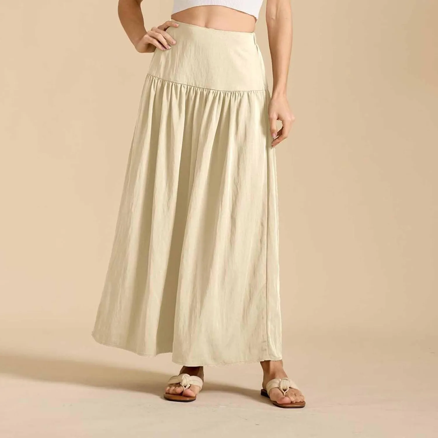 Women's Elastic High Waisted Skirts Summer Pleated Boho Maxi Long Skirts Casual Trendy Flowy Swing A-line Midi Skirt