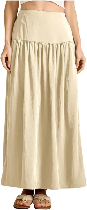 Women's Elastic High Waisted Skirts Summer Pleated Boho Maxi Long Skirts Casual Trendy Flowy Swing A-line Midi Skirt