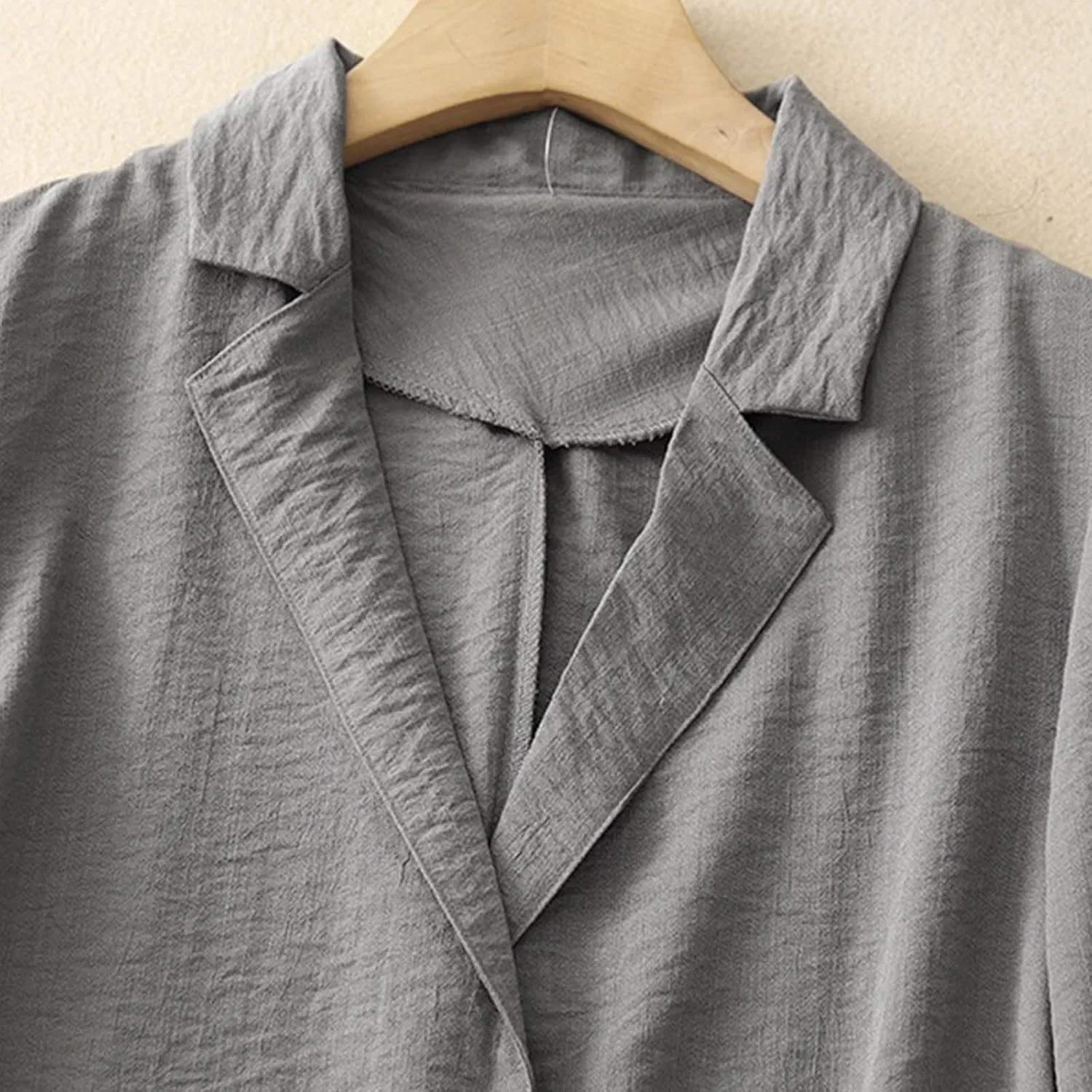 Women's Fall Casual Cotton Linen Blazers Lapel 3/4 Sleeve Open Front Lightweight Solid Color Jackets Coat with Pockets