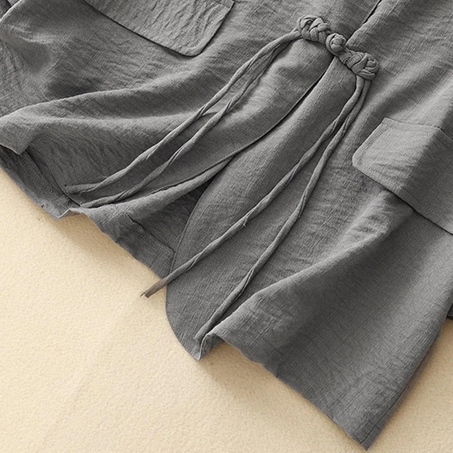 Women's Fall Casual Cotton Linen Blazers Lapel 3/4 Sleeve Open Front Lightweight Solid Color Jackets Coat with Pockets