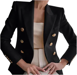 Womens Formal Business Blazer Double Breasted Long Sleeve Work Office Blazer Lapel Open Front Jacket Fall Outwear